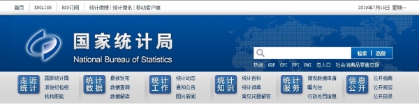 중국 국가통계국 홈페이지 갈무리